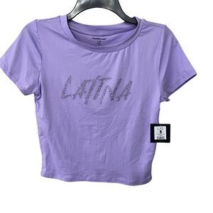 Charlotte Russe Lavender Crop Top with Print Latina. Size Large